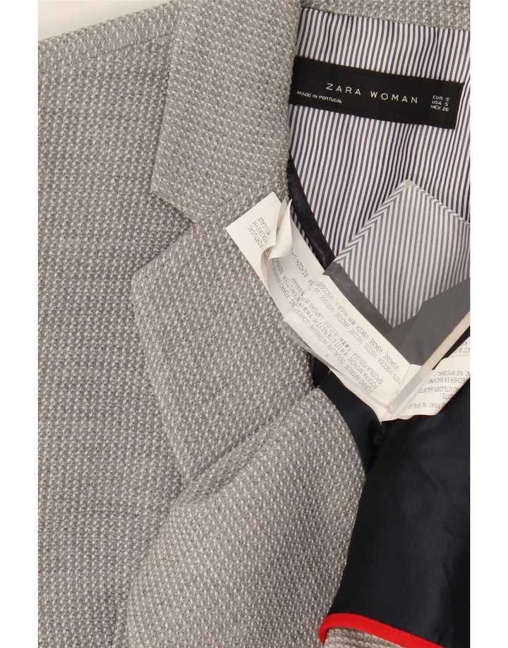 Zara Chaqueta Blazer De 2 Botones para Mujer UK 10 Small Gris Viscosa