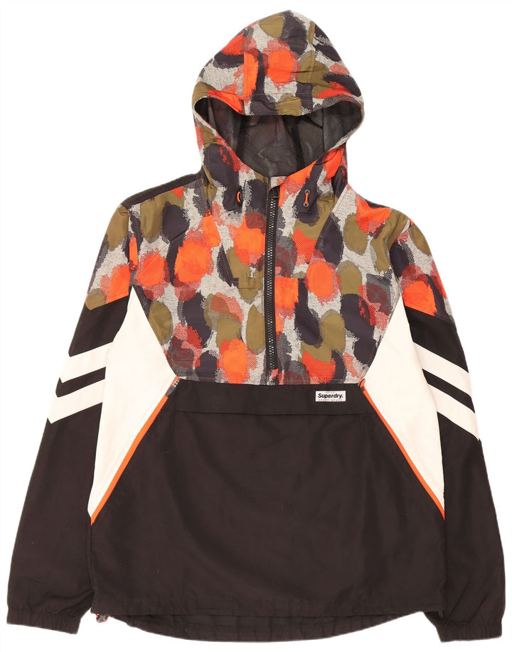 SUPERDRY Chaqueta impermeable tipo jersey con capucha para hombre, talla 40, talla grande, color negro con lunares