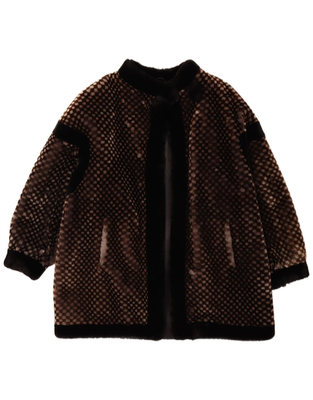 VINTAGE Abrigo de piel sintética para mujer EU 40 Marrón medio Geométrico