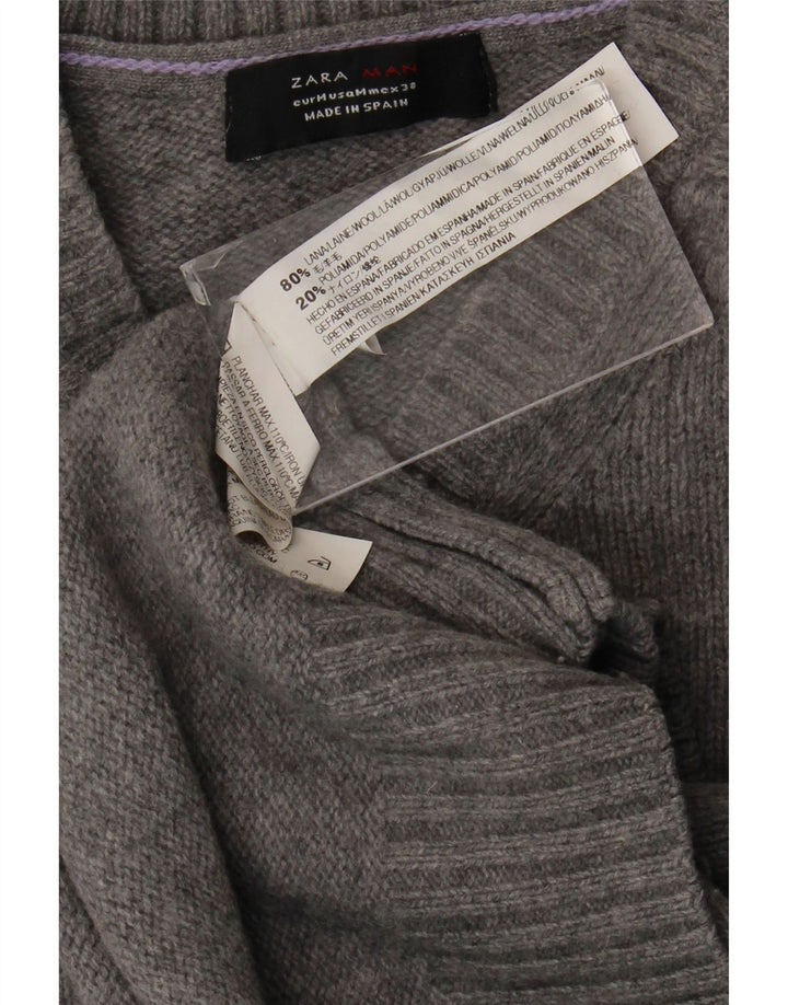 Zara Hombre Jersey Cuello Pico Lana Gris Medio