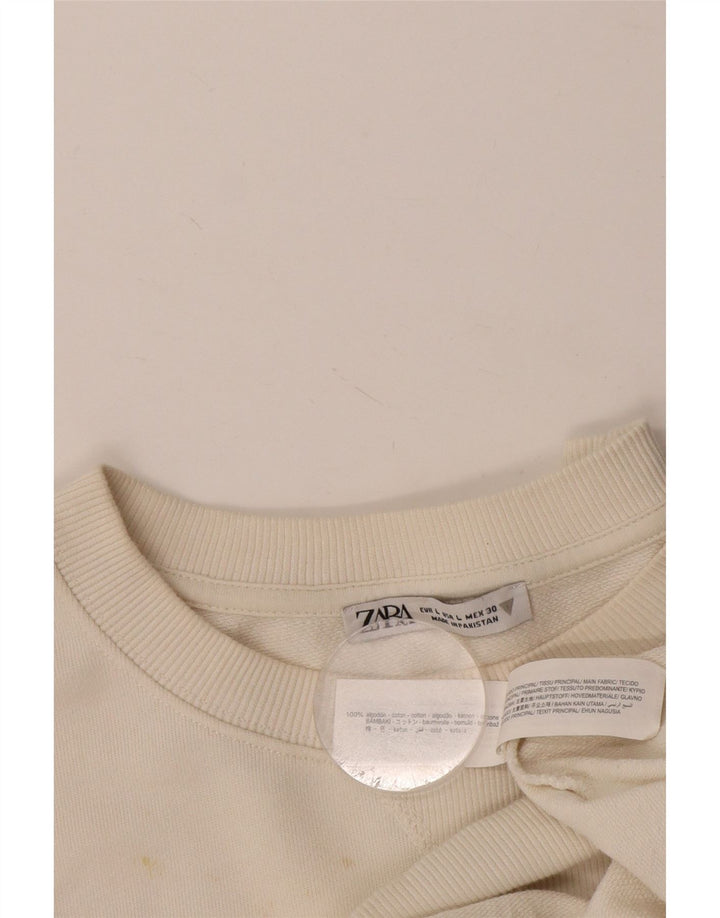Zara Hombre Sudadera Manga Corta Jumper Large Blanco Algodón