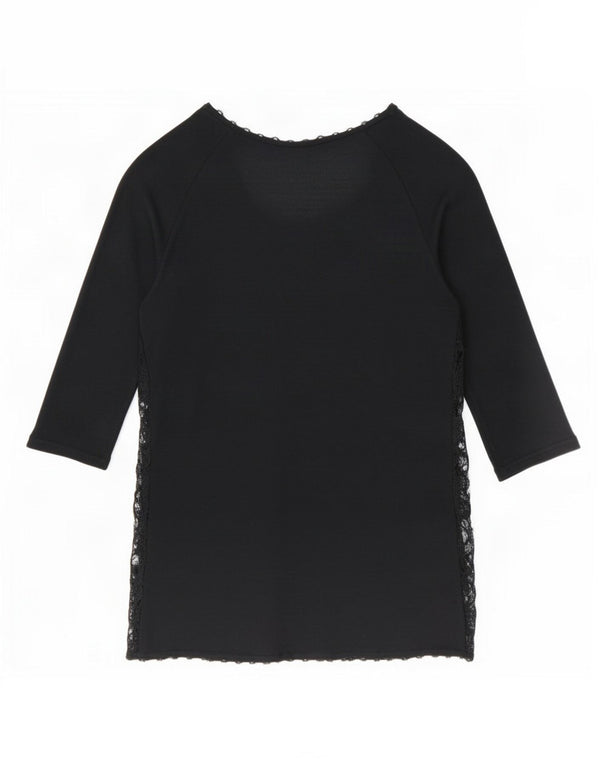 Zara Mujer Top Transparente Manga 3/4 UK 42 Mediano Negro