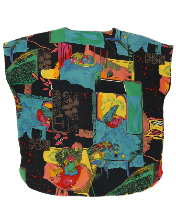 NEW FAST Blusa con estampado abstracto para mujer Top EU 42 Grande Poliéster negro