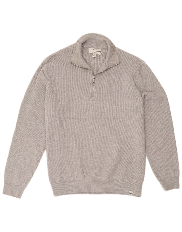 Marks & Spencer Jersey con cuello y cremallera para hombre XL Algodón gris