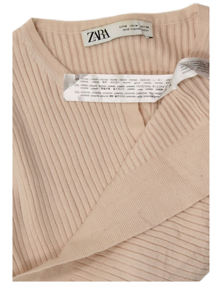 ZARA Mujer Crop Cardigan Suéter UK 42 Medio Beige Viscosa