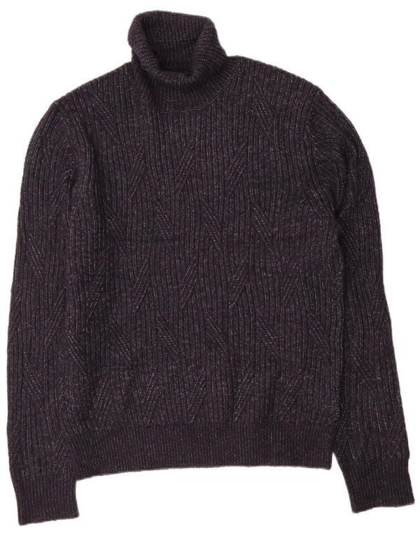 Marks & Spencer Jersey con cuello vuelto para hombre, talla grande, de lana azul marino