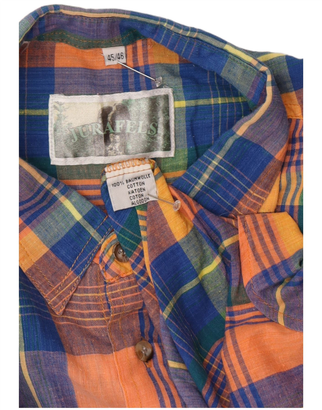 Camisa Vintage Hombre Regular Fit Talla 45/46 2XL Algodón Cuadros Multicolor