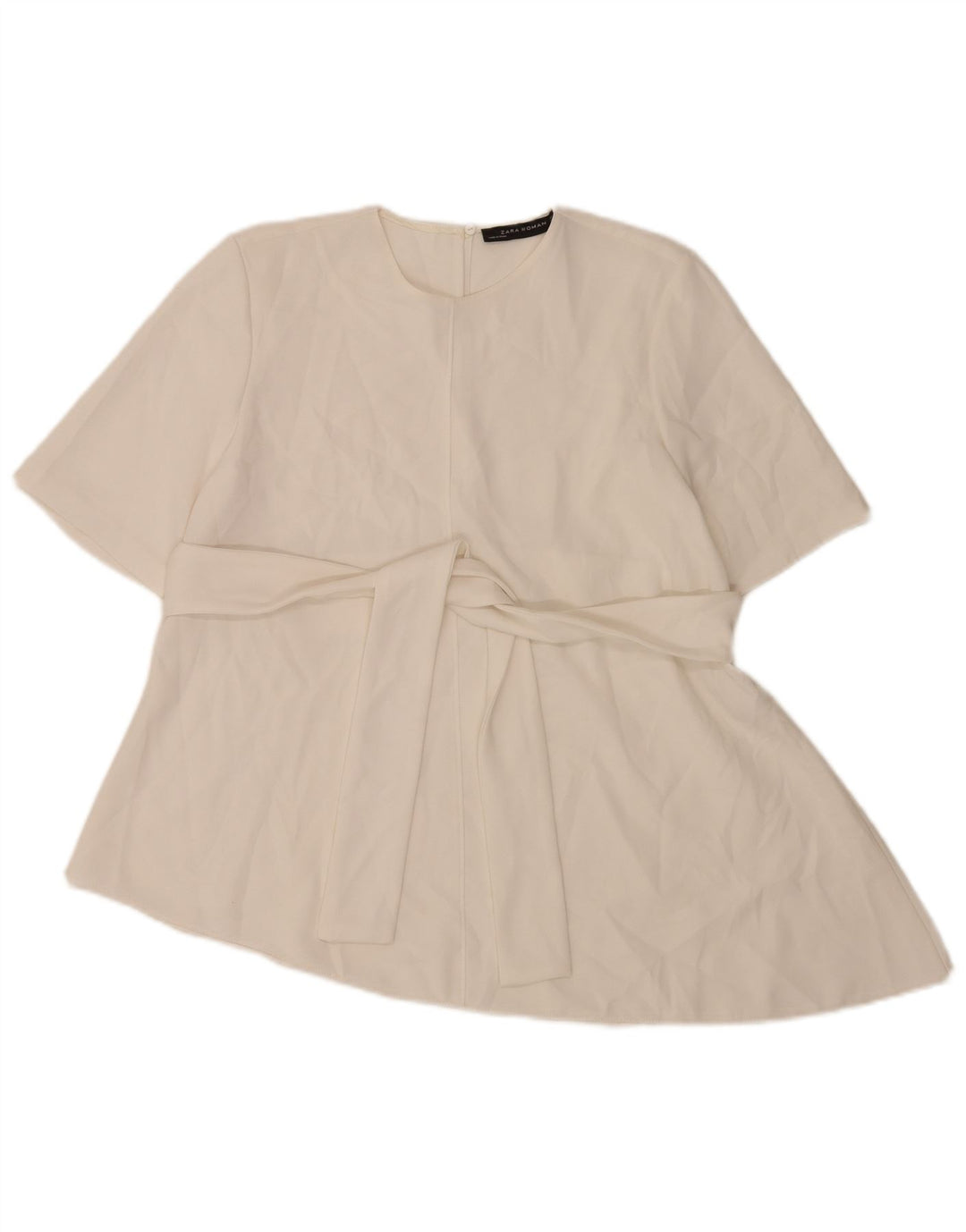 Zara Mujer Blusa Asimétrica Top UK 42 Medio Blanco Poliéster