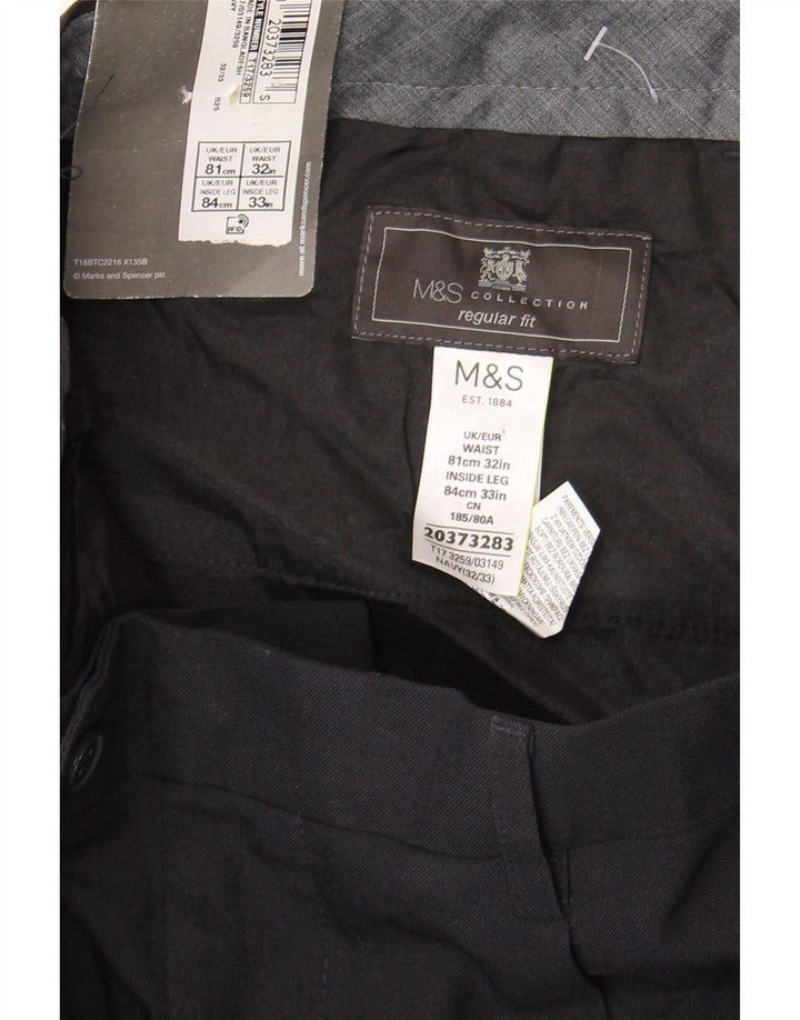 MARKS & SPENCER Pantalón de traje de corte regular para hombre W32 L33 Poliéster azul marino