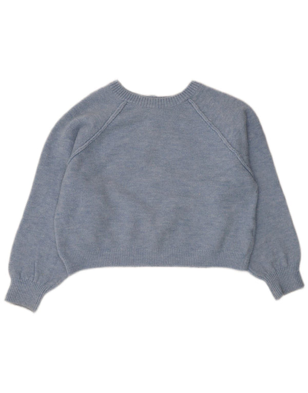 Zara Mujer Crop Boat Neck Jumper Sweater UK 46 Grande Acrílico Azul