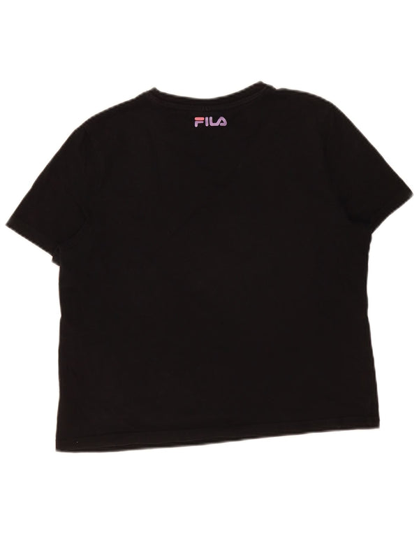 Fila Camiseta corta gráfica para mujer Top UK 12 Medium Black Cotton