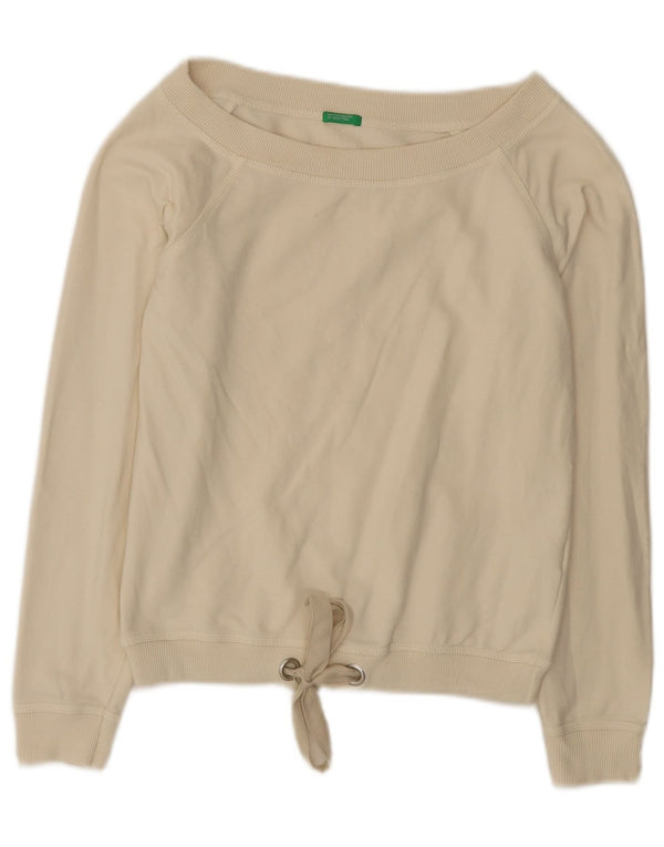 Benetton Sudadera Corta Mujer UK 40 Small Algodón Beige