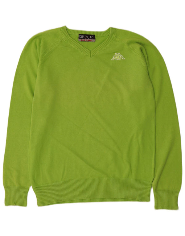 Kappa Mens V-Neck Jumper Sweater Large Green Cotton