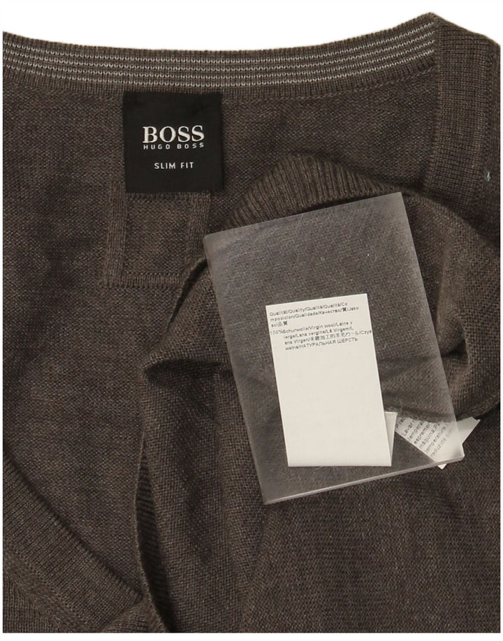 HUGO BOSS Jersey ajustado con cuello en V para hombre 3XL Lana gris