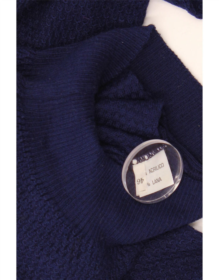 VINTAGE suéter de jersey con cuello en V para mujer IT 46 Acrílico azul marino grande