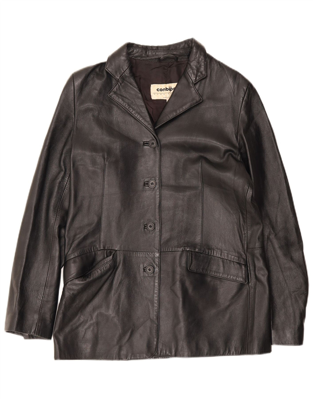 Conbipel Chaqueta Blazer de Cuero con 4 Botones para Mujer IT 48 XL Negro