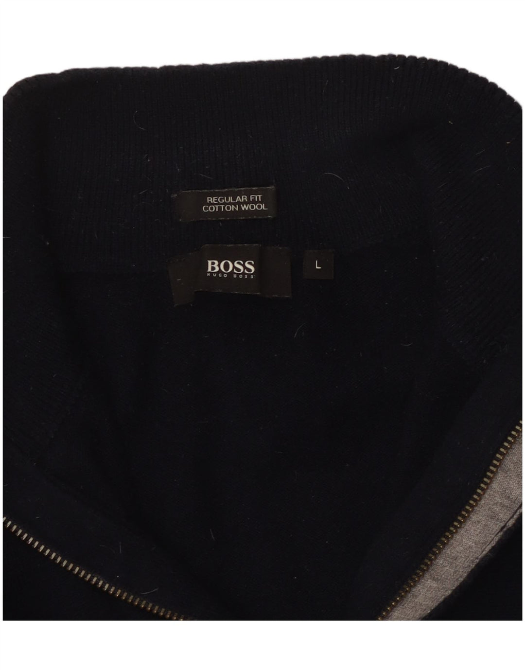 HUGO BOSS Jersey de corte regular con cuello y cremallera para hombre, talla grande, algodón azul marino