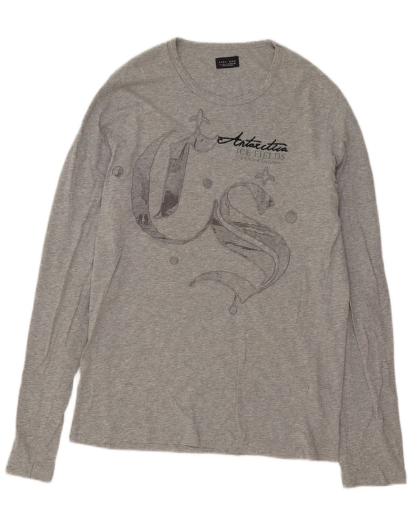 Zara Hombre Top Gráfico Manga Larga Algodón Gris Medio