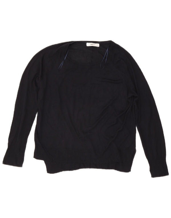 Zara - Jersey con cuello barco para mujer, talla 40, talla mediana, azul marino