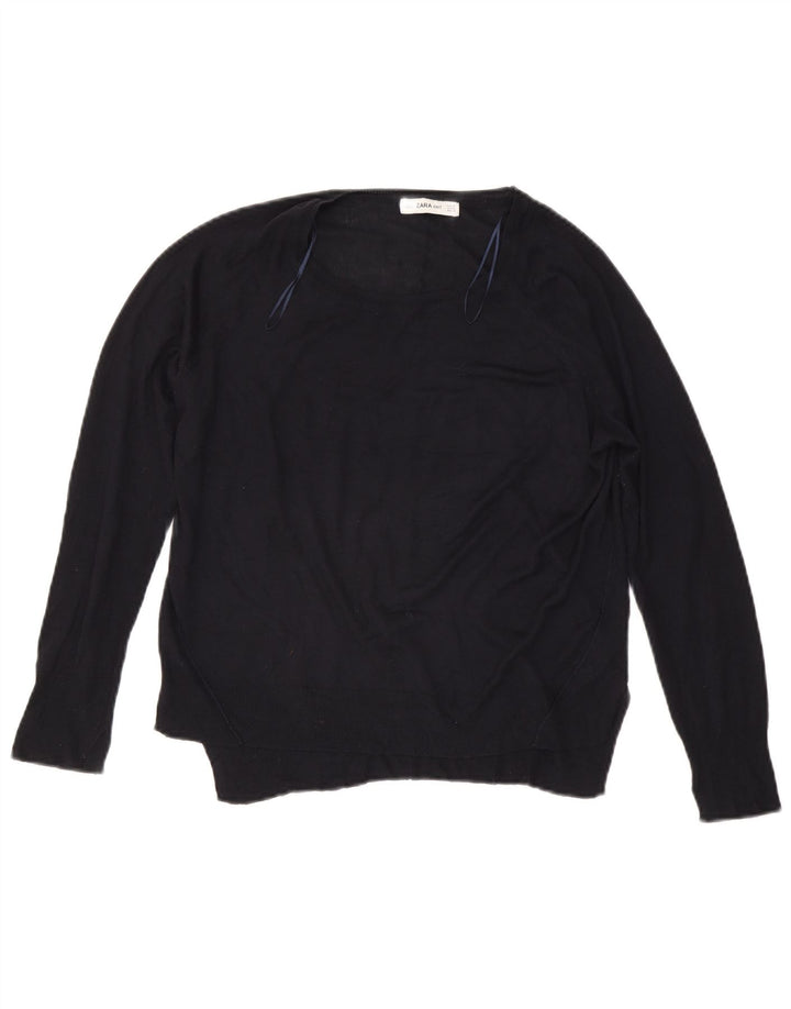 Zara - Jersey con cuello barco para mujer, talla 40, talla mediana, azul marino