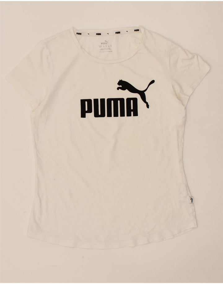 PUMA Womens Graphic T-Shirt Top UK 12 Medium White Cotton Vintage Puma and Second-Hand Puma from Messina Hembry 
