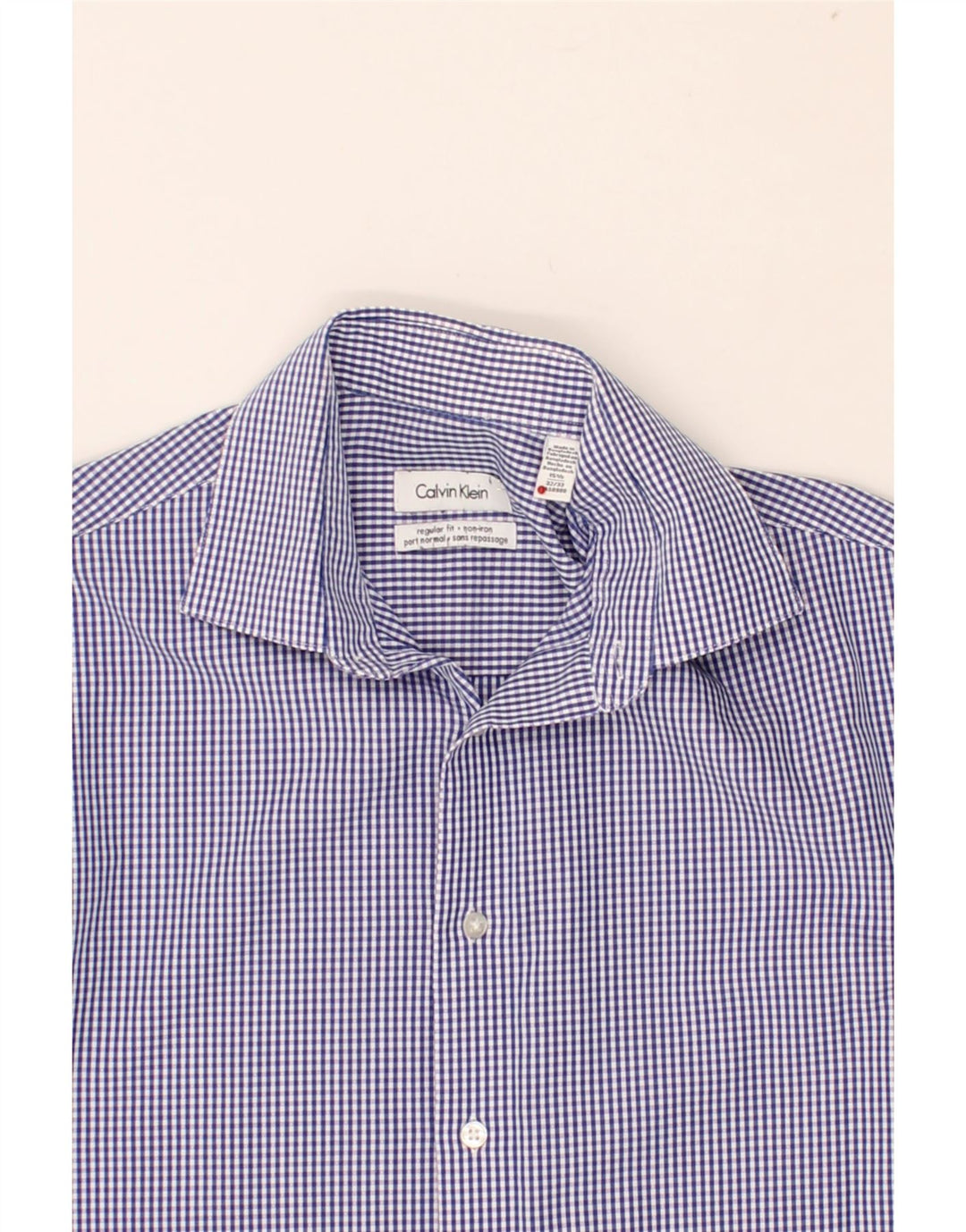 CALVIN KLEIN Camisa de corte regular para hombre Talla 15 1/2 Algodón a cuadros azul mediano
