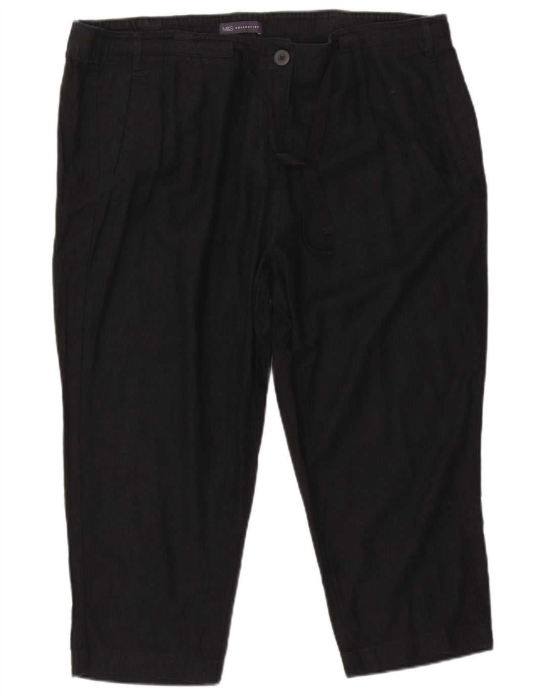Marks & Spencer Pantalones Capri Slim para Mujer UK 20 2XL W40 L22 Lino Negro