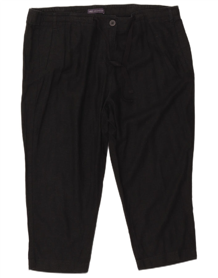 Marks & Spencer Pantalones Capri Slim para Mujer UK 20 2XL W40 L22 Lino Negro