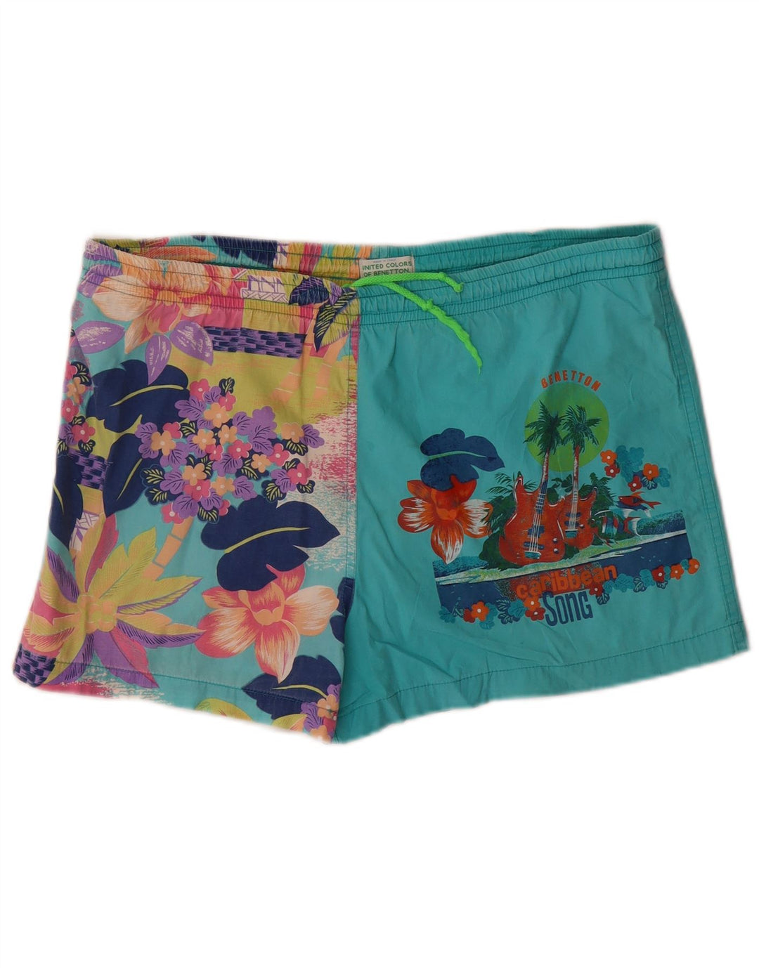 Benetton Hombre Bañador Corto Medio Turquesa Floral