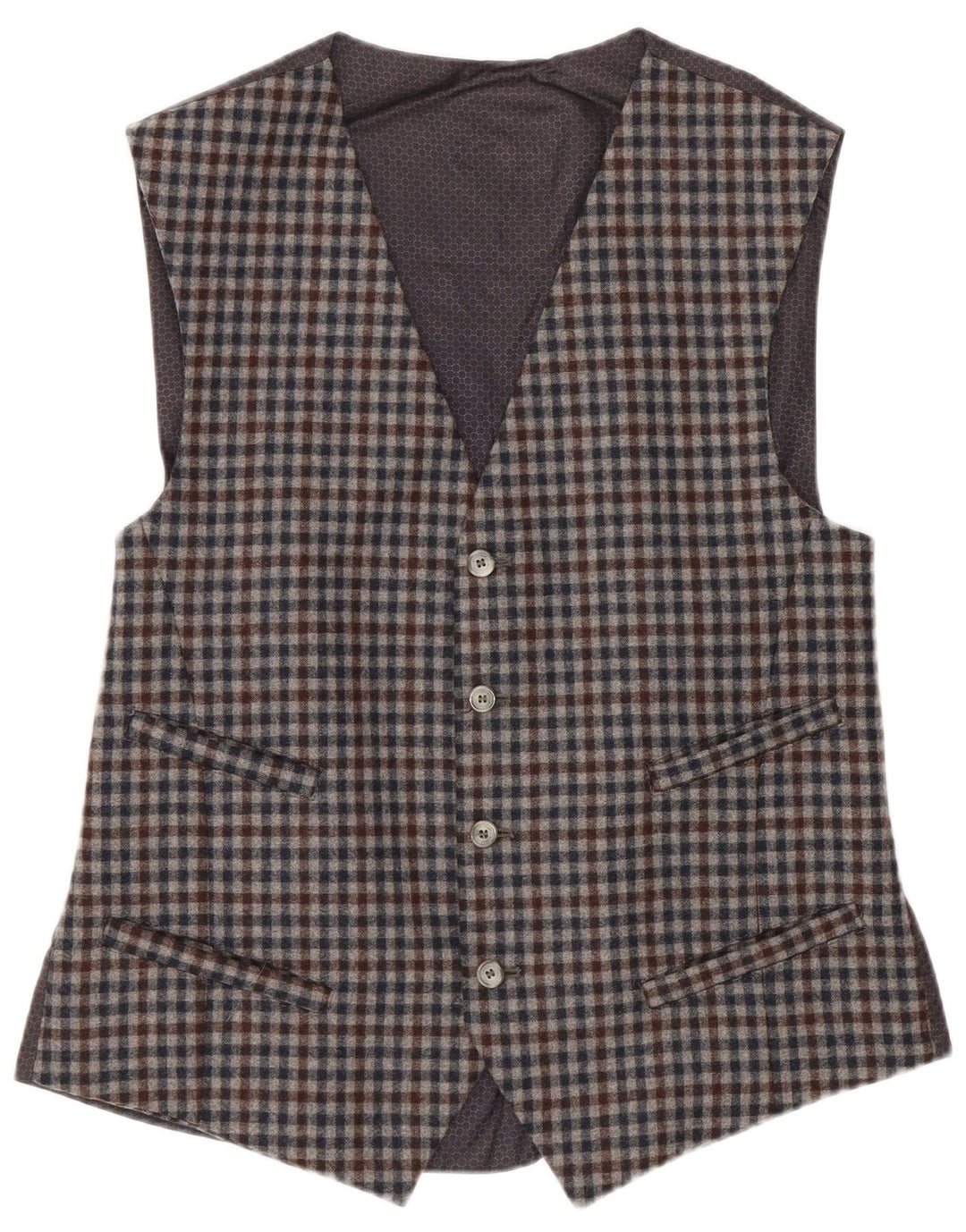 Chaleco vintage para hombre IT 48 Lana gris medio Gingham