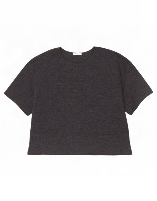 Zara Camiseta Mujer Top UK 12 Algodón Gris Medio