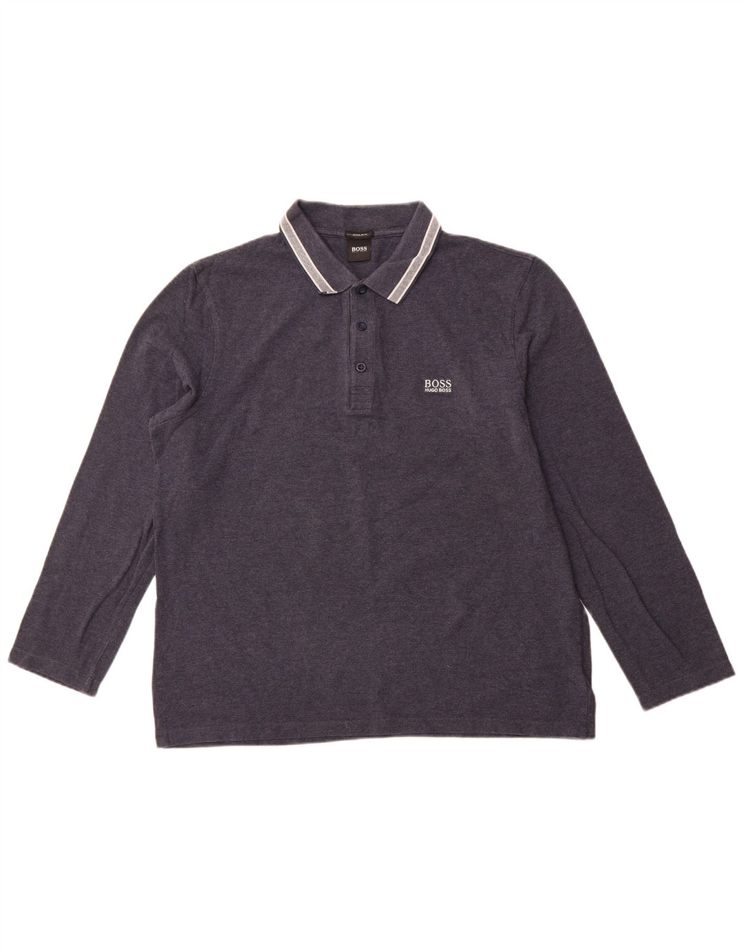 HUGO BOSS Polo de manga larga de ajuste regular para hombre XL Algodón azul marino