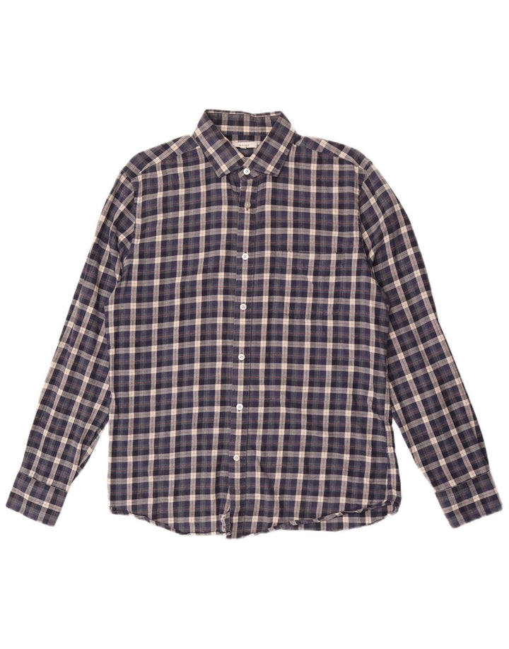 Camisa de franela de corte regular Reiss para hombre Algodón a cuadros azul marino grande