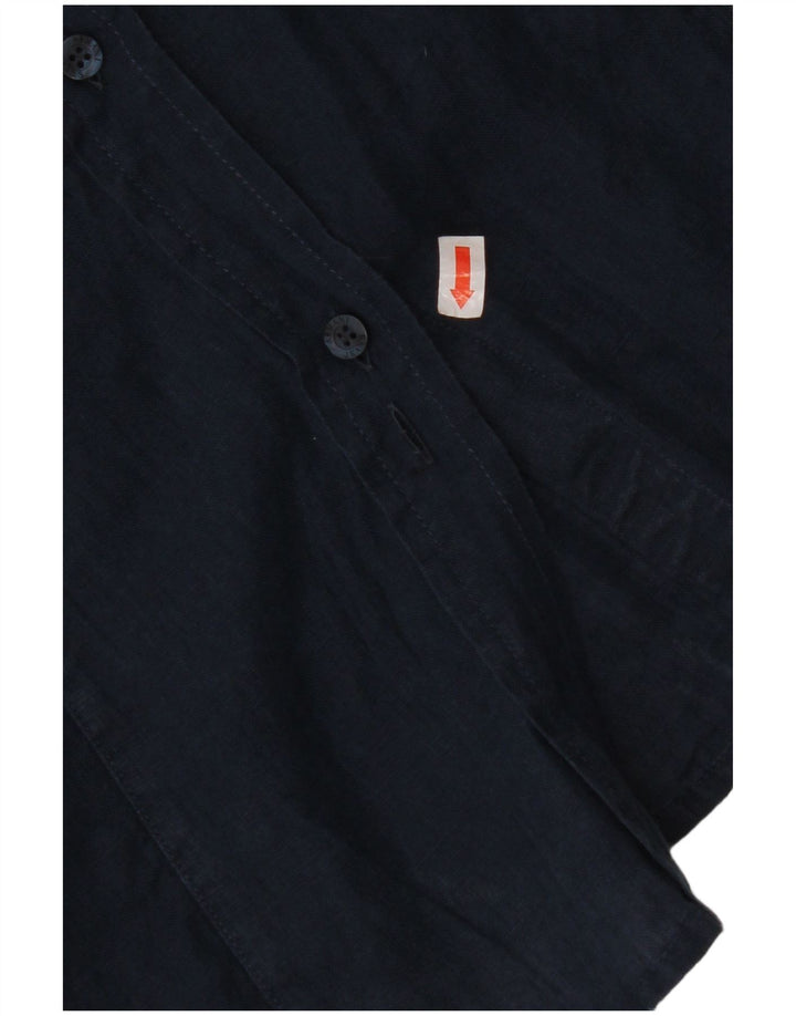 ARMANI JEANS Blusa camisera de manga corta para mujer UK 12 Medium Navy Blue Linen