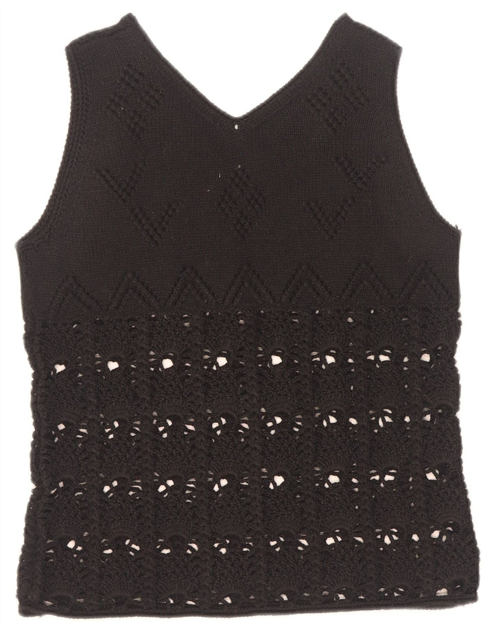 Vintage mujer chaleco camiseta sin mangas Reino Unido 12 medio negro