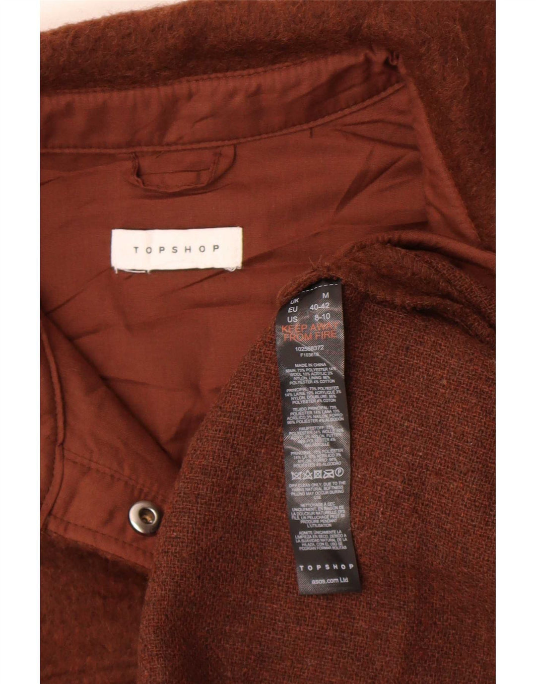 Topshop Camisa de franela para mujer UK 44 Poliéster marrón medio