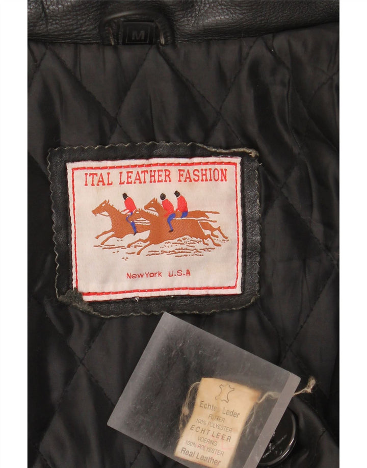 Vintage hombres oversize doble pecho chaqueta de cuero Reino Unido 38 medio negro