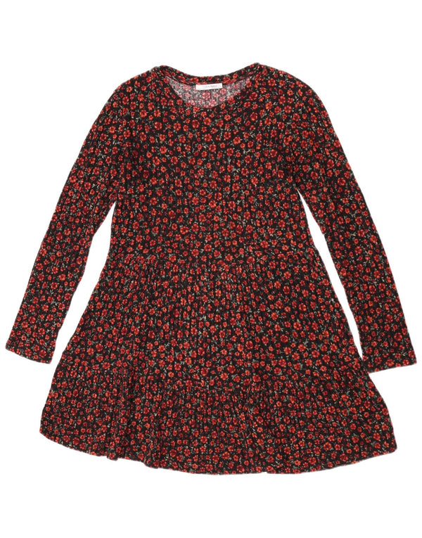 Zara Vestido Acampanado De Manga Larga para Mujer UK 40 Mediano Negro Floral