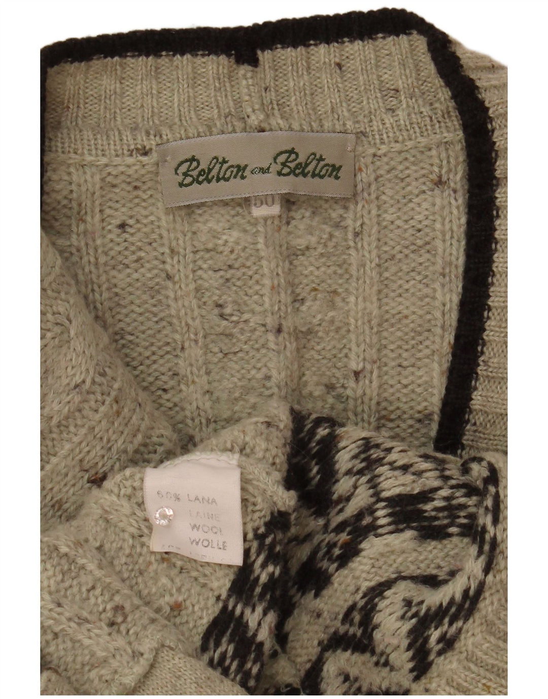 Vintage hombres Cardigan suéter IT 50 gris medio Fair Isle lana