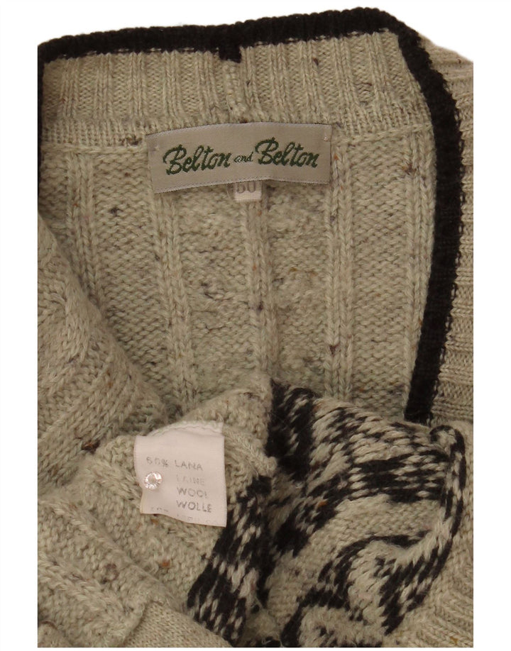 Vintage hombres Cardigan suéter IT 50 gris medio Fair Isle lana