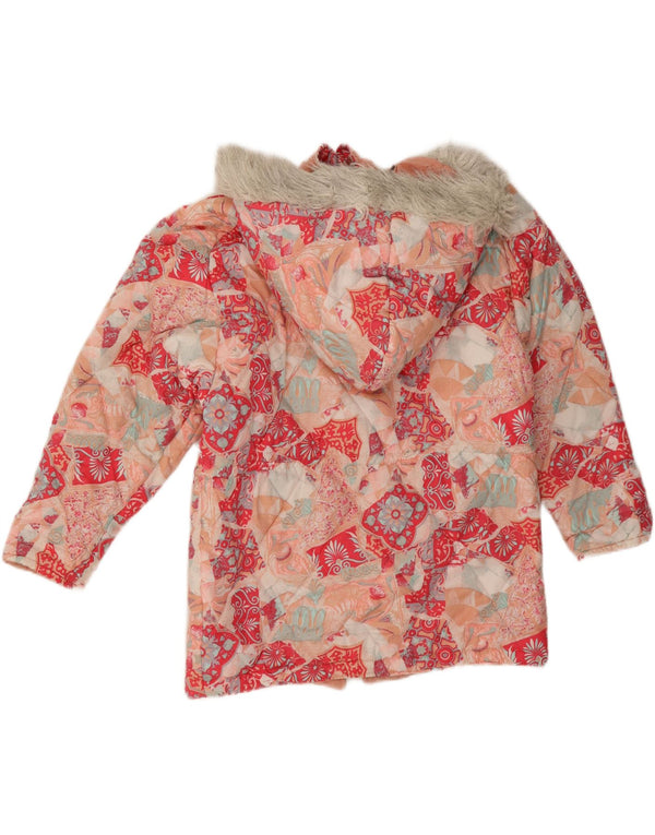 Vintage mujer chaqueta acolchada con capucha EU 40 medio multicolor floral