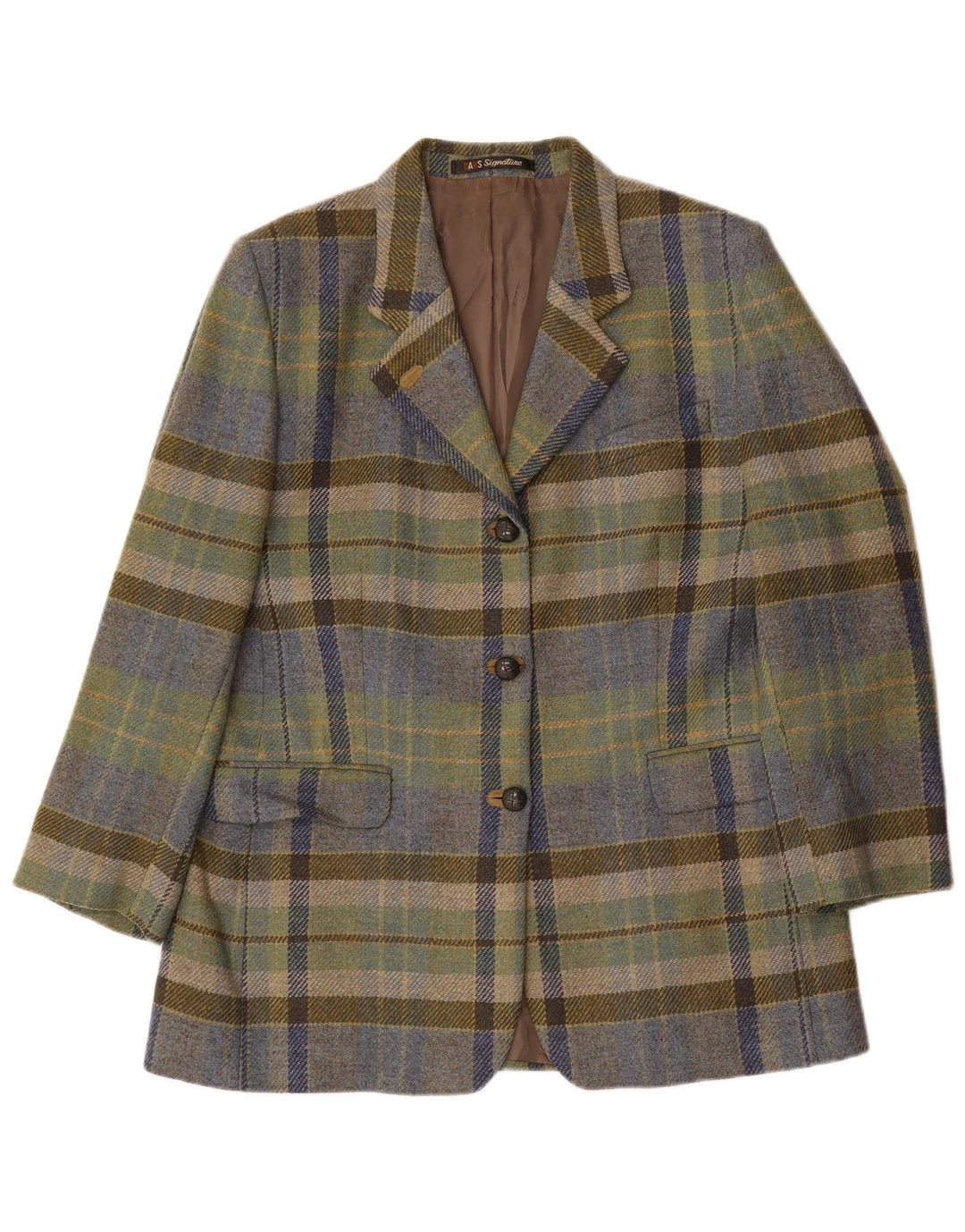 DAKS Chaqueta tipo blazer de 3 botones para mujer Reino Unido 14 Grande Lana a cuadros multicolor