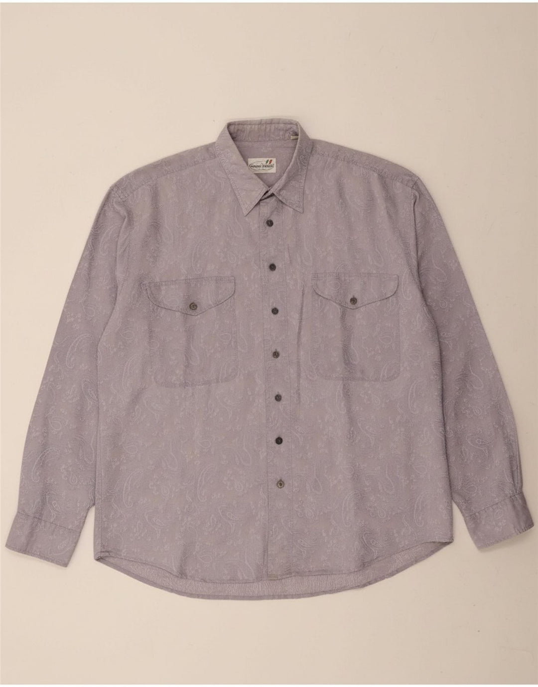 VINTAGE Mens Shirt Size 41/42 Large Purple Paisley Polyester
