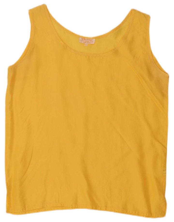 Vintage mujer blusa sin mangas Top Reino Unido 14 seda amarilla media