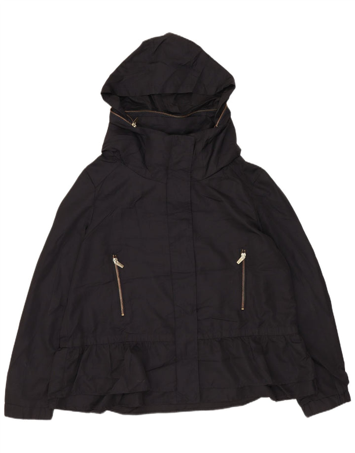 Zara Chaqueta impermeable corta con capucha para mujer UK 46 Grande Poliéster negro