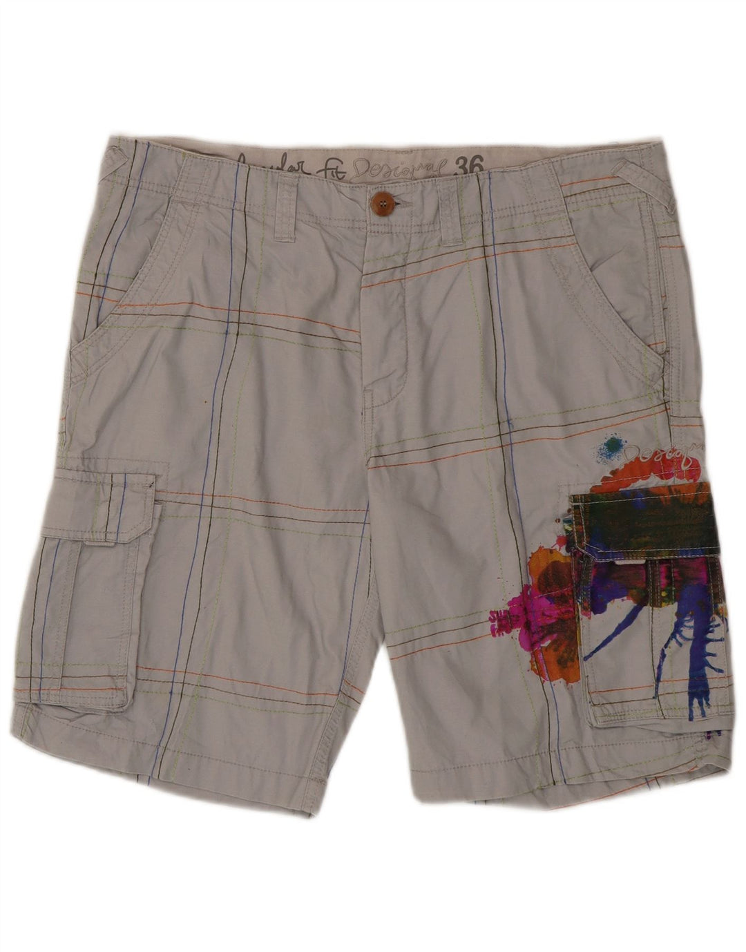 Desigual Shorts Cargo Gráficos Para Hombre W36 Algodón A Cuadros Gris Grande