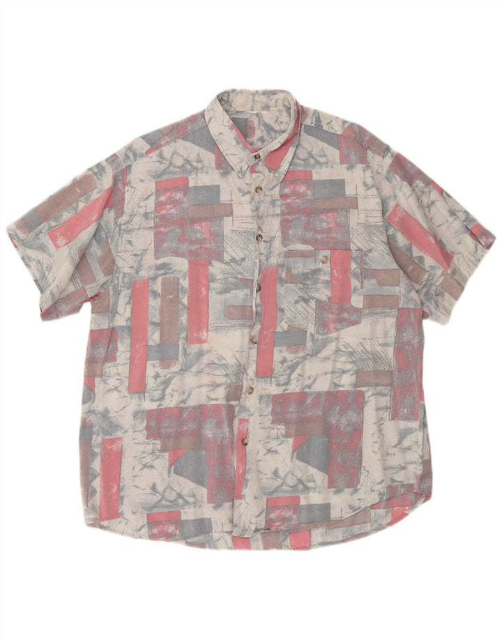 Camisa de manga corta con patrón abstracto vintage para hombre XL Gris