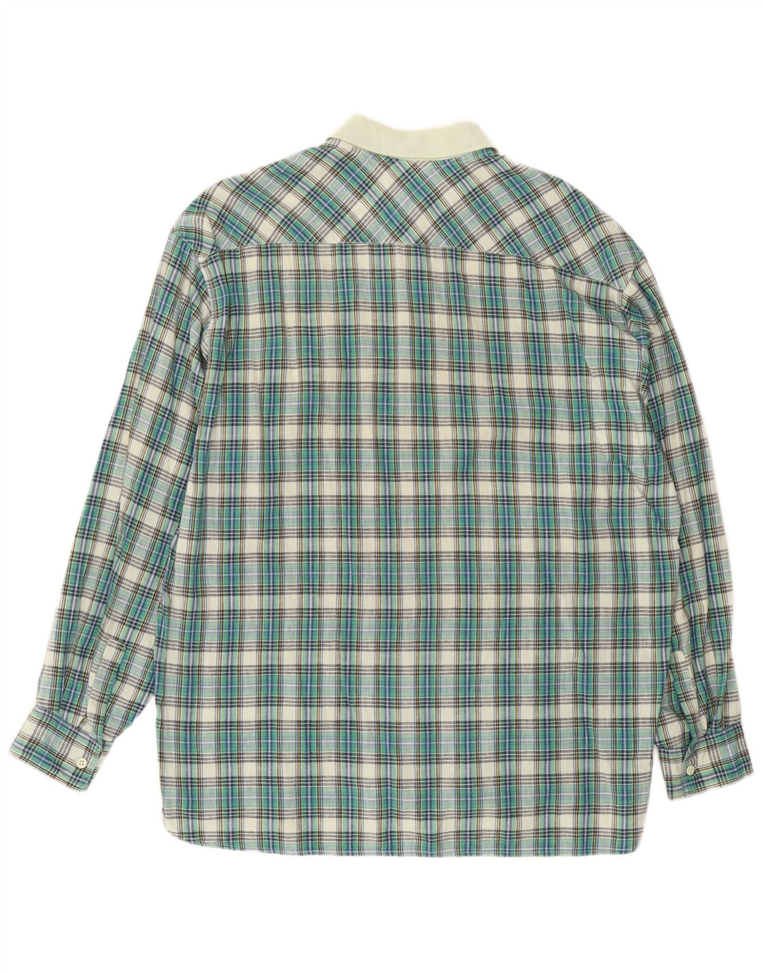 Vintage hombres pullover camisa medio verde comprobar algodón