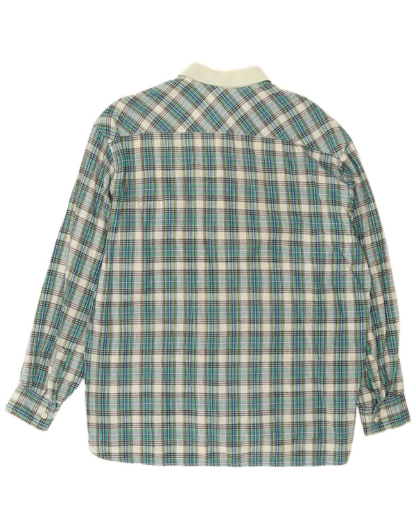 Vintage hombres pullover camisa medio verde comprobar algodón