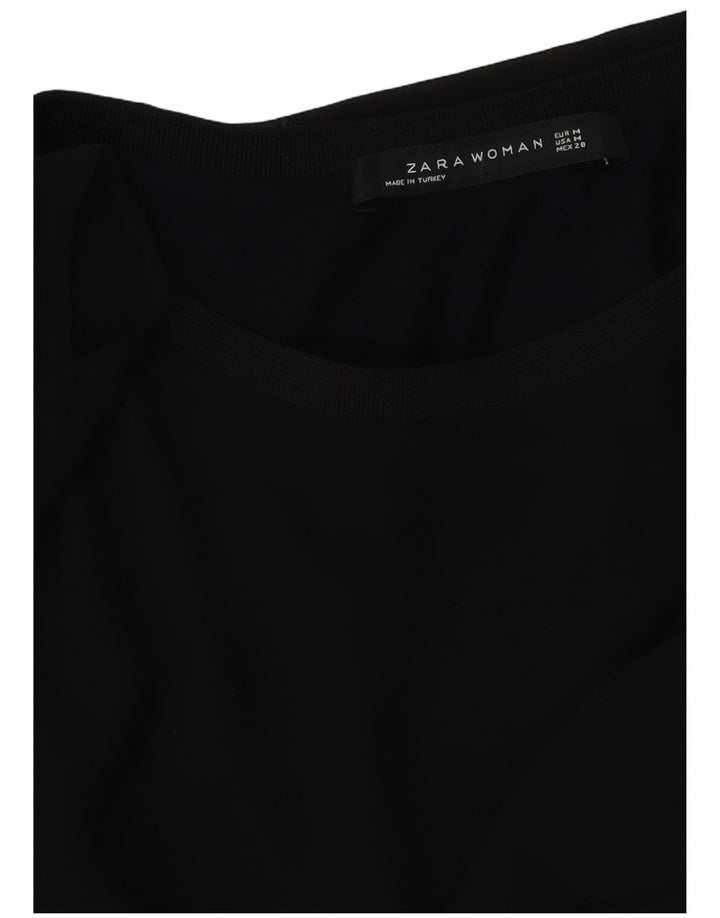 Zara Mujer Blusa Top UK 44 Mediano Negro